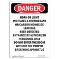 Signmission Safety Sign, OSHA Danger, 10" Height, Rigid Plastic, Horn Or Light Indicates A Refrigerant, Portrait OS-DS-P-710-V-2149